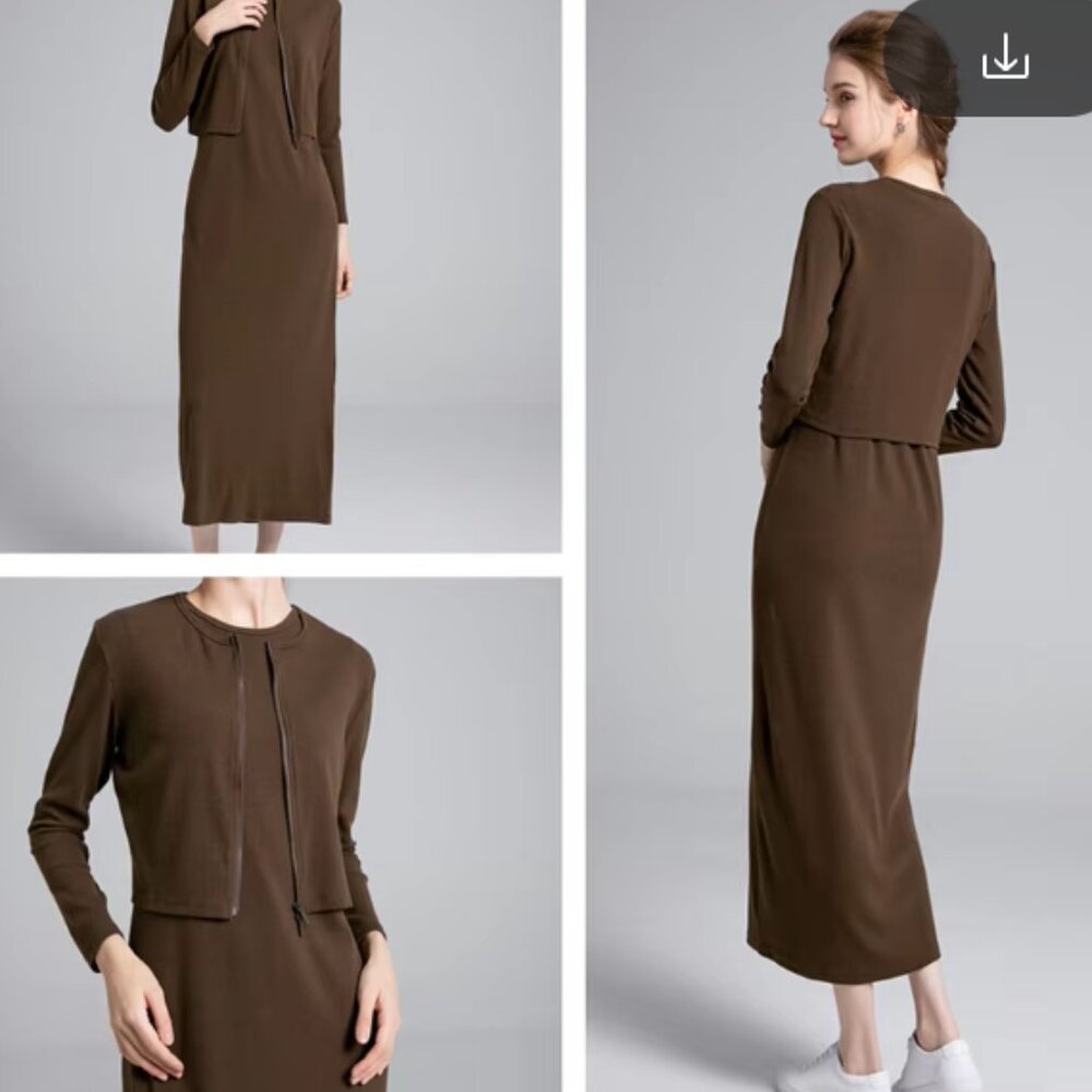 Ribbed Olive Green Maxi Jumper and Cardigan Set Excellent Used Condition Size S